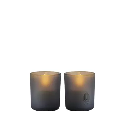 Glass Candle, Grey, 2-pack, 6x7 cm